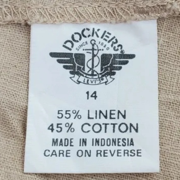 Vtg Levis Dockers Shorts Wmns 14 Linen Blend Beige Tan Bareback 32x9 80s 90s NWT - Picture 2 of 15